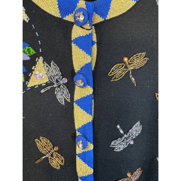 Vintage Just B cardigan beaded artsy dragonflies bold fun whimsy medium workwear - Picture 8 of 14